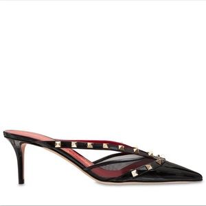 Valentino Rockstud Alcove Mesh Leather Point Toe Pumps Black